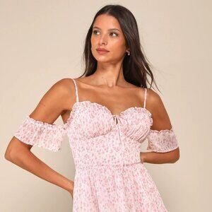 Lulus Sweet Feeling Light Pink Floral Cold Shoulder Bustier Mini Dress - Size M